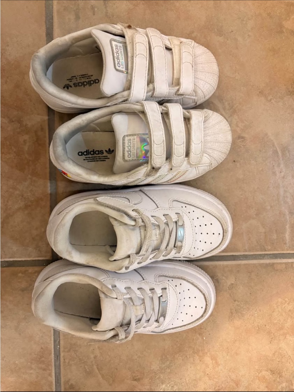 adidas Kids White Velcro & Lace Sneakers - Twin Pair